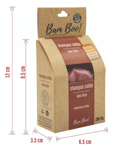 Imagen 3 de 8 de 50 Pack Shampoo Sólido Artesanal Vino Tinto 80 Gr Bam Boo!