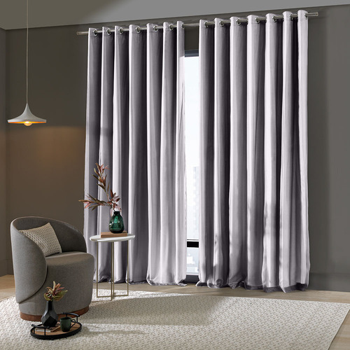Cortina Blackout C/ Voil 300x170 Pratika Lisa Cromo - Akasa