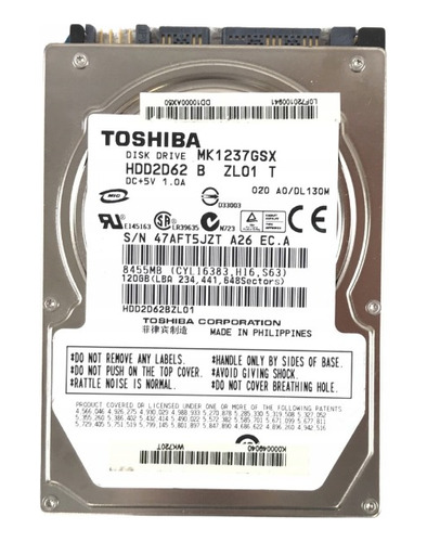 Toshiba Disco Duro Hdd Notebook 120 Gb (mk1237gsx)