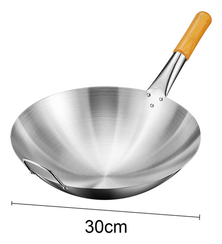 Sartén Wok Chino Acero Inoxidable Mango De Madera 30cm