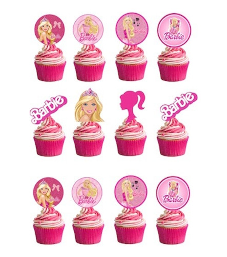 Pack 12 Toppers Para Cup Cake Barbie