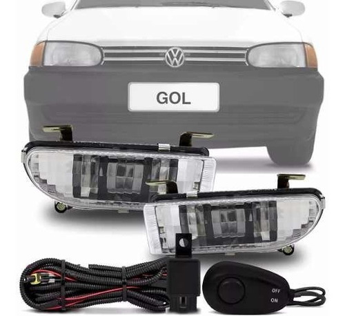 Kit Farol Milha Neblina Lente Lisa Gol G2 Bola 95 A 99 Botão