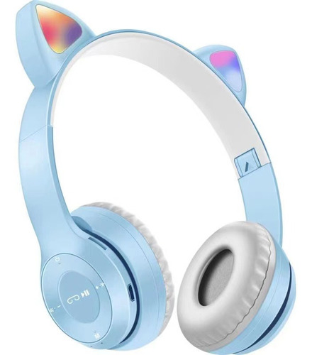 Imagen 1 de 3 de Audifonos Gato Orejas Luces Led Bluetooth Musica C/ Auxiliar