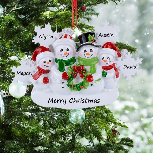 Familia De Muñeco De Nieve De 4 Ornamen De Navidad Personali