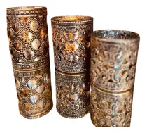 Comprar 6 Fanales Porta Velas Vaso Vidrio Y Metal Dorado