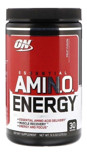 Suplemento em pó Optimum Nutrition  Essential Amin.o. Essential Amin.o. Energy aminoácidos Essential Amin.o. Energy sabor  fusão de frutas em pote de 270g