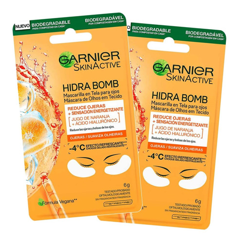 Mascarilla Para Ojos Tela Garnier Hidra Bomb J. Naranja 2un