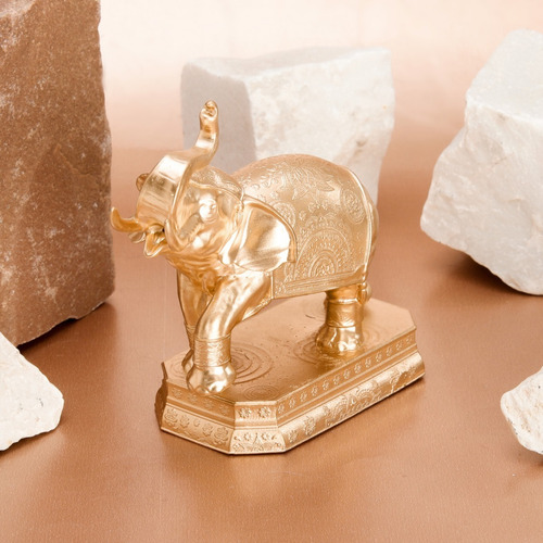 Estátua De Elefante Fonte Proteção Sabedoria Sorte Riqueza Cor Dourado