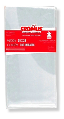 Saco Incolor Celofane Cromus 15x29 - Pacote C/ 100 Und
