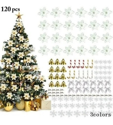 120 Flores De Decoración Del Árbol De Navidad, Copos De Niev