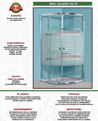 Imagen 2 de 7 de Arenci-ducha Cancel Regadera Baño 100x100 Cms Acuario 100 Sp