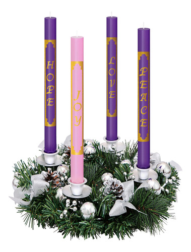 Juego De 4 Velas De Adviento Cónicas Sin Goteo Púrpura Y Ros