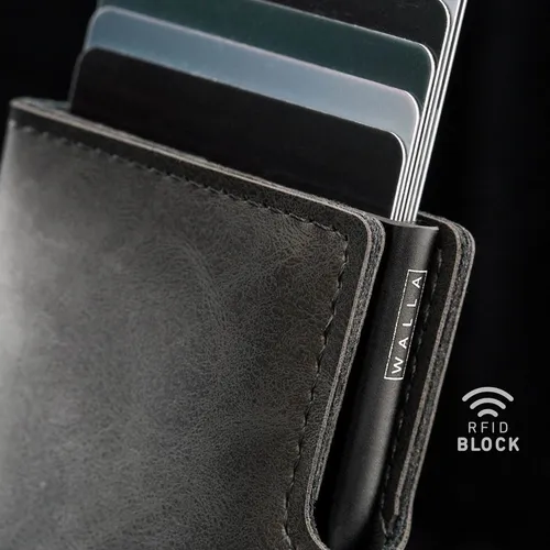 Billetera Cuero Vintage Walla Original Grey Black