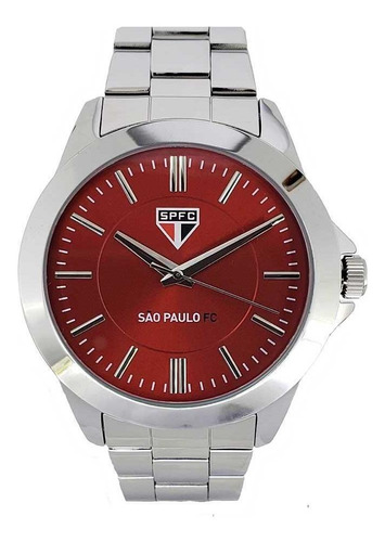 Relógio Masculino São Paulo Sport Bel Spfc-002-2 Prata Cor do fundo Vermelho