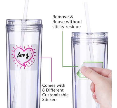 Vasos De Vaso De Acrílico Cupture Skinny Con Pajitas, 18 Oz,