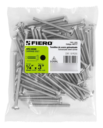 Tornillo Tipo Coche 1/4' X 3' Fiero 44717
