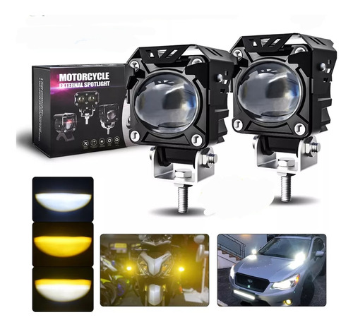 Par Faros Auxiliares Color Doble Lupa Led  Luz Moto Auto