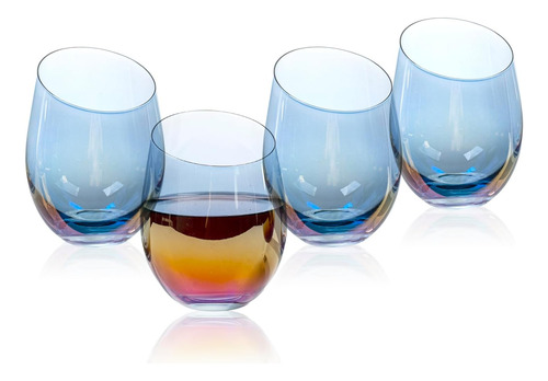 Mygift Copas De Vino Sin Tallo De Vidrio Azul Iridiscente Mo