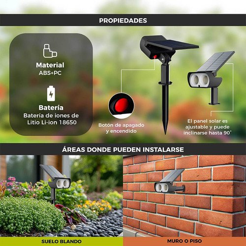 Reflector Led Solar Piso Cct Ajustable Illux Stake Rs-4702 Negro