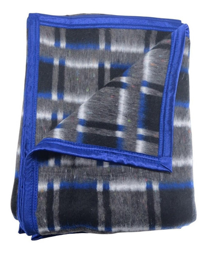 Cobertor Resfibra Formoso cor cinza e azul com design xadrez de 220cm x 140cm