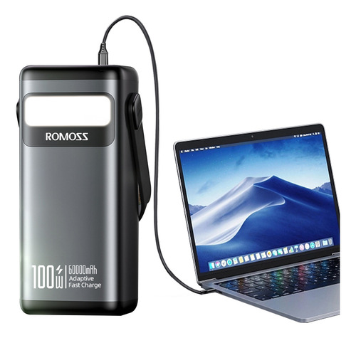 100w Power Bank 60000mah Cargador Portatil Carga Rápida 2 type-C Marca Romoss Modelo PMT60 Color Negro incluye 2USB
