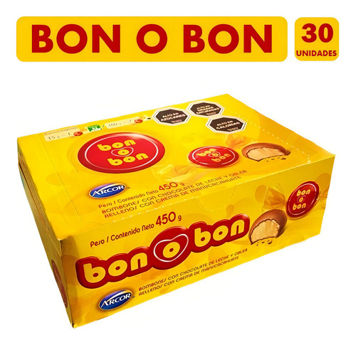 Bombón Bon O Bon Chocolate Leche 30 Un. X 15 Grs