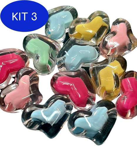 Kit 3 Coração Transparente E Color - 30 Peças