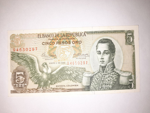 Billete De 5 Pesos Banco De La República 1964 Enero 02 Colom