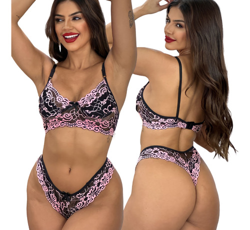 Lingerie Feminina Rendada Sexy Luxo Calcinha + Sutiã Sensual