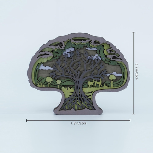 Lámpara De Noche Led Tallada En Madera Árbol De La Vida