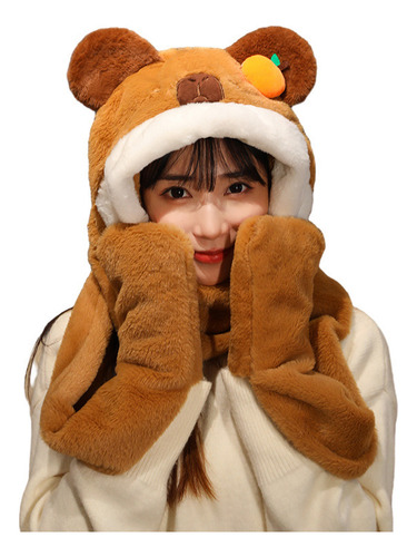 Conjunto De Bufanda Con Guantes Y Gorro Con Capucha Capibara