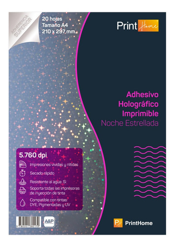 Papel Holográfico Adhesivo Imprimible A4x20hj Noche De Estre