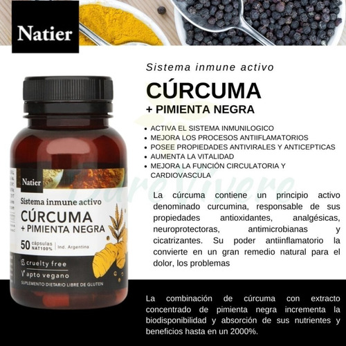 Cúrcuma + Pimienta negra antioxidantes natier x 50 cápsulas