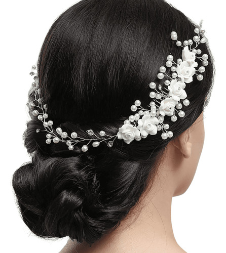 Arranjo Tiara Pente Noiva Dama De Honra Madrinhas Rosas Cor Branco