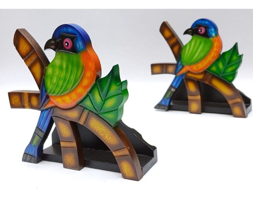 Servilletero De Pájaros Típicos Tallados Pintados Artesanía 