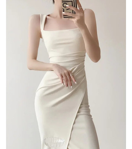 Vestido De Mujer De Estilo Francés Con Cuello Cuadrado Y Cin