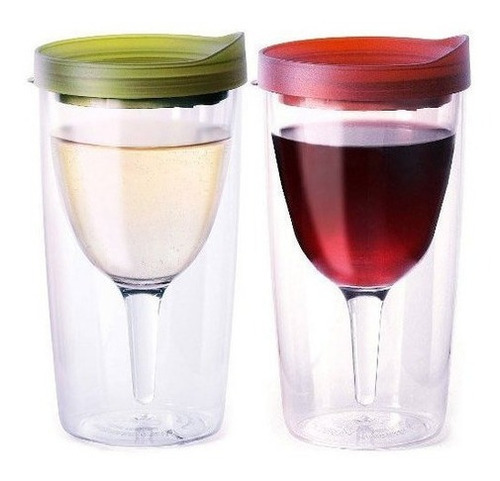 Vaso De Acrílico De Pared Doble Vino2go Con Tapas