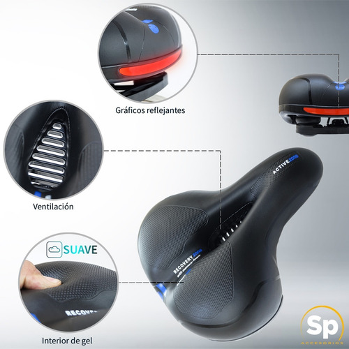 Imagen 6 de 10 de Asiento Urbano Comfort Reflejante Para Bicicleta Negro/azul