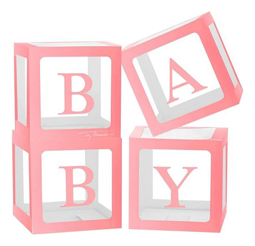 Cubo Letras Baby Rosa 4 Und Baby Shower Decoración Eventos 