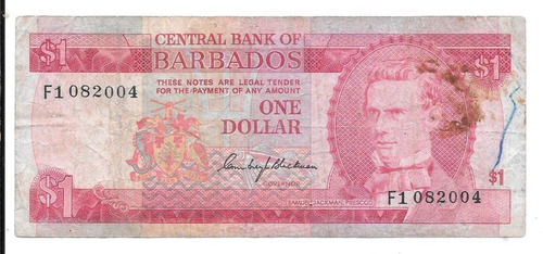 Liquido Billete De Barbados.  1 Dólar 1973