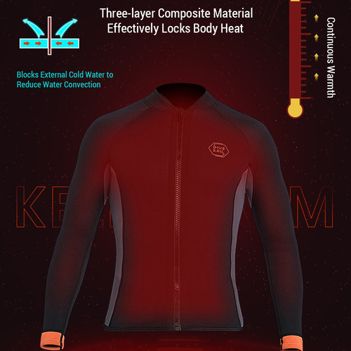 Neoprene Wetsuit Top Women 3mm Long Sleeve Warm Front Zipper