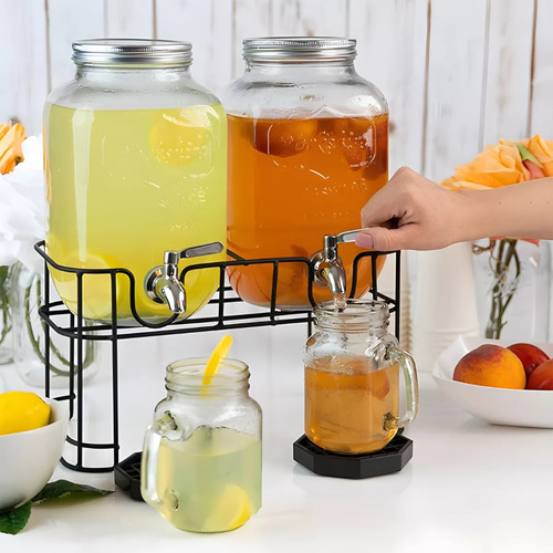 Dispensador Doble De Bebidas De Vidrio Con Soporte 4 Litros Color Cristal