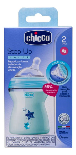 Kit Mamadeira Step Up 250ml Azul + 2 Bicos Reposição Chicco