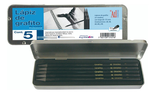 Estuche Lapiz Grafito Sin Madera Atl 2b 4b 6b 8b 9b 5 Piezas