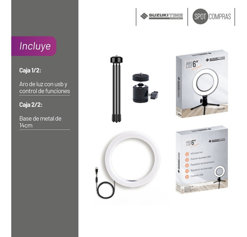 Imagen 7 de 9 de Aro De Luz Led 16 Cm Con Trípode Suzuki Time