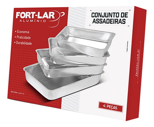 Jogo 4 Forma Assadeira Bolo Fosca Tabuleiro Alumínio Fortlar Cor Polida