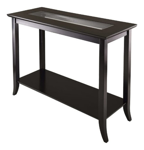 Mesa Auxiliar De Vidrio Y Madera Negro, 2 Niveles