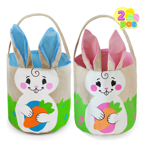 Canasta De Arpillera Diseño Conejo De Pascua Con Asa 2 Pzas