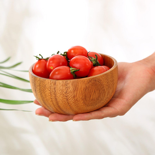 2pieces Wooden Serving Snacks Mixing Bowl Fruit Bowls Eating