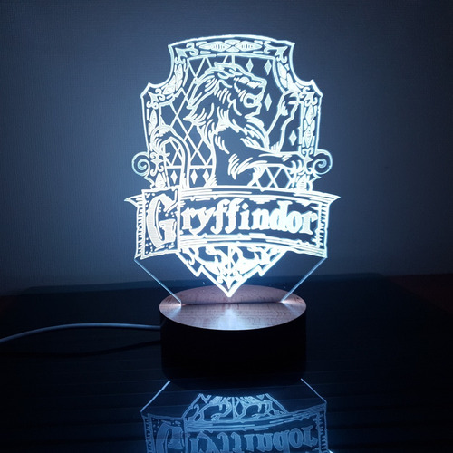 Lámpara De Mesa 3d Griffindor Harry Potter Base Madera